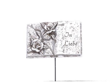 Buch m Rose Spruch "In Liebe" a Draht silberfinish   B9,5 H6,5 (Draht 15cm)