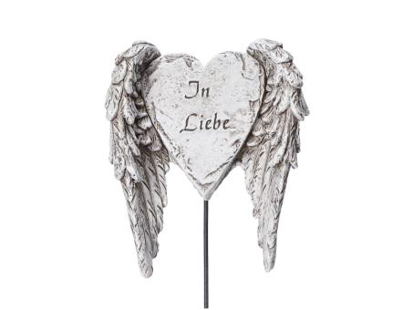 Herz m Flügel Spruch "In Liebe" a Draht silberfinish  B7 H9 (Draht 15cm)