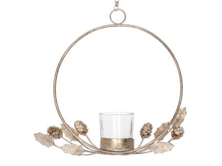 Teelichthalter Ring m Zapfendekor und Teelichtglas z Hängen  D25 T5cm