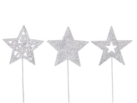 Steckersortiment Stern 3Mod beglittert  D6 Stick 22cm