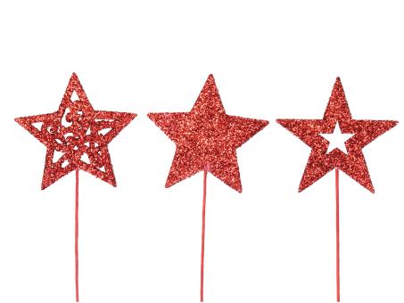 Steckersortiment Stern 3Mod beglittert   D6 Stick 22cm