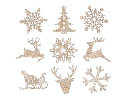 Streusortiment Wintermotive Holz 9Mod beglittert - in Holzbox 36St D2-3cm