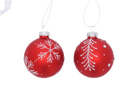 Glaskugel Dekor Schneeflocke-Tanne  D6cm