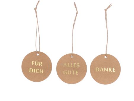 Label Anhänger bedruckt 3 Sprüche "DANKE", "ALLES GUTE", "FÜR DICH" 48Stück/Set  D6cm