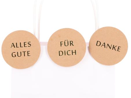 Label a Holzklammer bedruckt 3 Sprüche "DANKE", "ALLES GUTE", "FÜR DICH" 48Stück/Set  D6cm