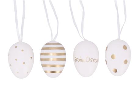 Ei Kunststoff Golddruck Punkte-Streifen-Frohe Ostern z Hängen  H6cm