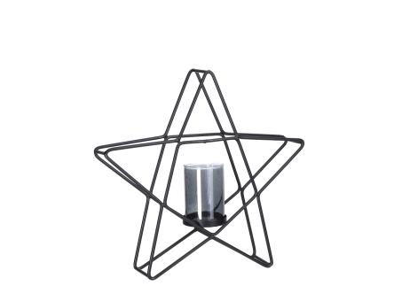 Windlicht Stern 3D Metalldraht mit Teelichtglas smoke  D37 T8 H35cm