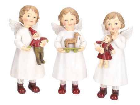 Engelkinder mit Spielsachen 3Mod z Stellen Polyresin bemalt  D6 H14,5cm