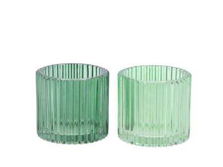 Teelichtglas Rille 2FB grün sortiert dickwandig D7 H6,5cm