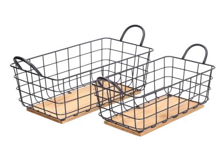Korb rechteckig Metall-Holzboden Set2 m Henkel  B40/47 T18/21 H12/14cm
