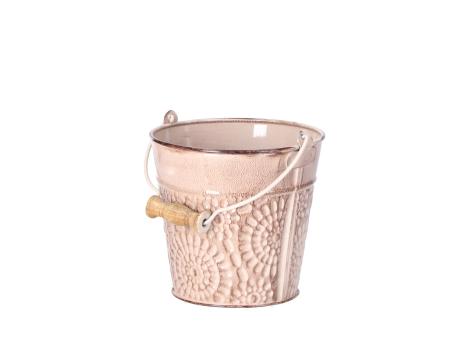 Kübel Metall emailliert Prägung Boho Flower m Henkel powder coated D9,5/13 H12/22cm