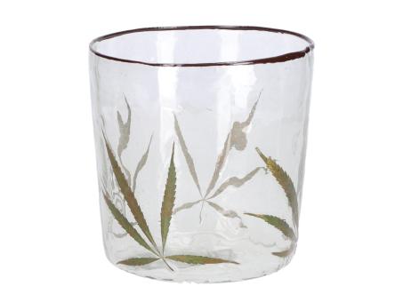 Windlicht Glas m Blatt eingeschlossen
 D12,5 H13cm