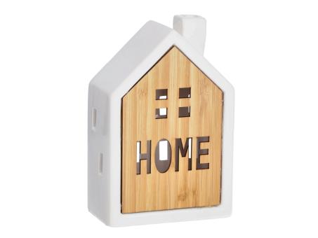 Haus Porzellan/Holz Home LED beleuchtet  (Knopfzellen 2xLR44)  B11 T6 H17cm