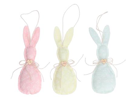 Hase Slimmy Stoff z Hängen pastell gelb-minth-rosa sort  H14cm