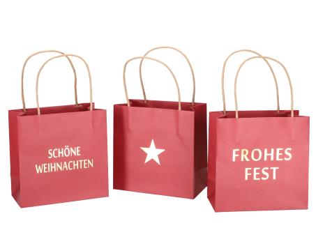 Geschenktüte bedruckt 3 Mod "FROHES FEST", "SCHÖNE WEIHNACHTEN", Stern B16 T8 H16cm