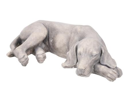 Hund liegend Magnesiumoxid/Polyresin Betonfinish B57 T33 H14,5cm