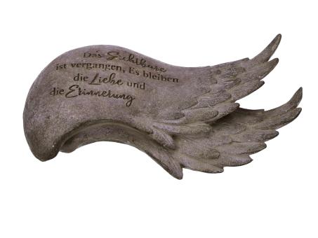 Flügelpaar Spruch "Das Sichtbare ist vergangen.." Polyresin Broncefinish B19,8 T10,7 H6,5cm