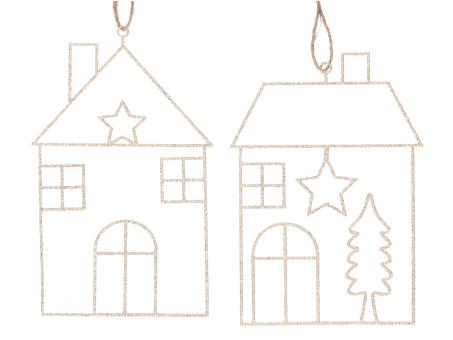 Hänger Haus 2Mod Draht beglittert B11,5 H16,5cm