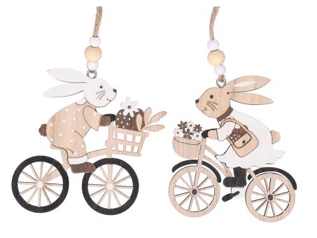 Hänger Hase auf Fahrrad 2Mod Holz B8,5 H10cm