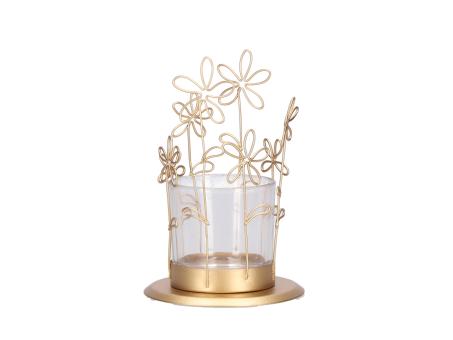 Teelichthalter m Glas Blüten Draht filigran
 D8 H11cm