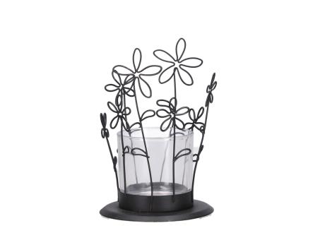 Teelichthalter m Glas Blüten Draht filigran
 D8 H11cm