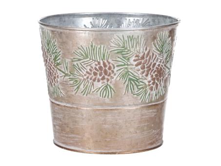 Topf Zink Prägemotiv Zapfen/Zweige inkl. Einsatz D15 H12cm