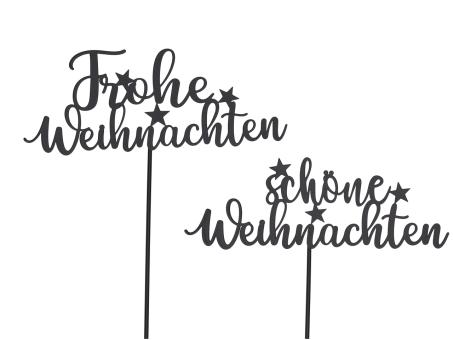 Stecker Spruch Metall 2Mod Frohe Weihnachten -Schöne Weihnachten D13 H30cm