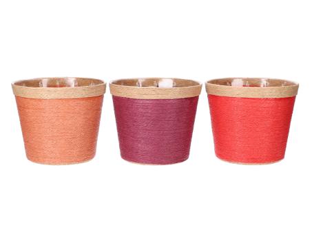 Topf Papierkordel m Inlay 3Fb sort D13/18 H15cm