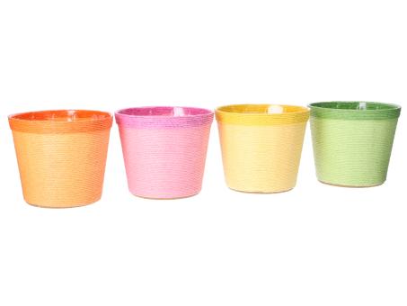 Topf Papierkordel m Inlay 4Fb sort D13/18 H15cm