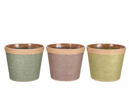 Topf Papierkordel m Inlay 3Fb sort D13/18 H15cm