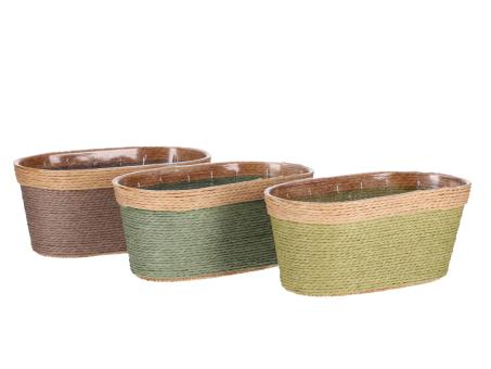 Jardiniere Papierkordel m Inlay 3Fb sort B20 T10,5 H9,5cm