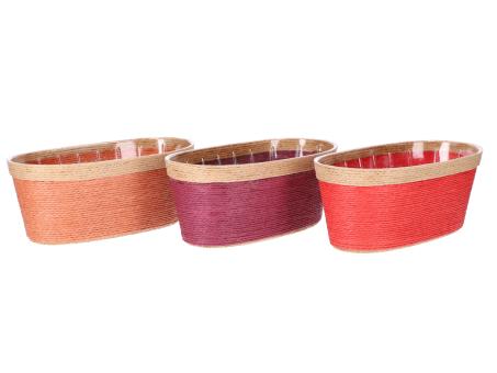 Jardiniere Papierkordel m Inlay 3Fb sort B24 T12 H10cm