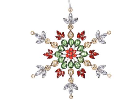 Hänger Schneeflocke Strass bunt si-ro-go-grn D18cm