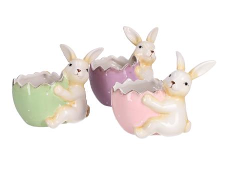 Pflanzei m Hase 3Fb sort Porzellan B11 T8,2 H10,8cm