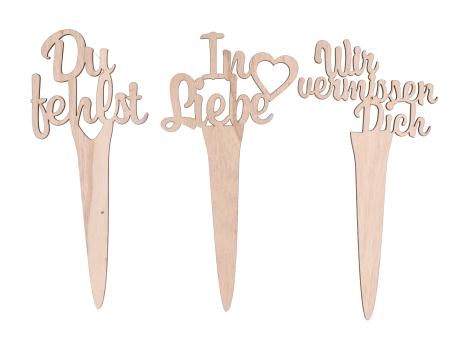 Stecker Holz In Liebe/Du fehlst/Wir vermissen Dich 3Mod B12,5/12,5/10 H9/24cm
