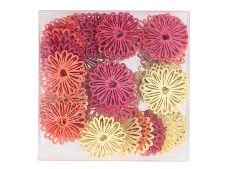 Streusortiment Blume/Rosette Holz 3Fb Box 72 St D4cm