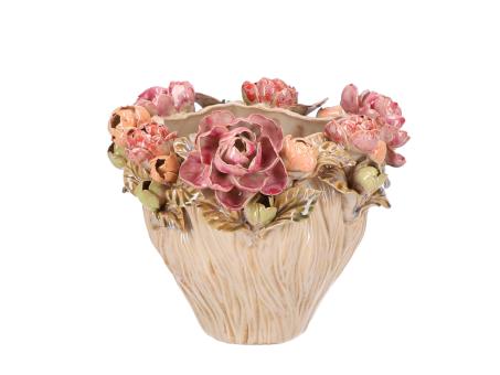 Topf Flowers Porzellan handgefertigt glasiert 