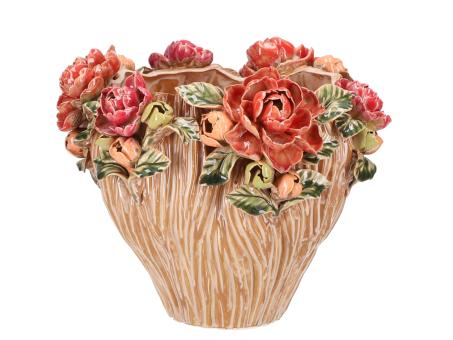 Topf Flowers Porzellan handgefertigt glasiert D28 H20cm