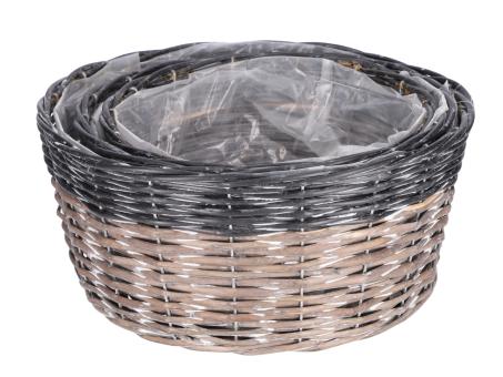 Pflanzkorb Spaltweide rund 2tone Set3 D26/30/33 H12/13/15cm