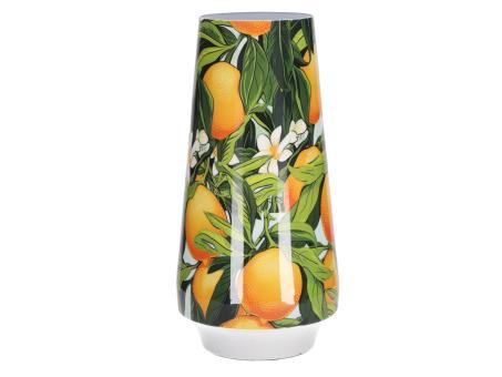 Vase Metall Druckmotiv Orange-Blüten emailliert D18 H37cm