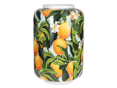 Bodenvase Metall Druckmotiv Orange-Blüten emailliert D27 H41cm