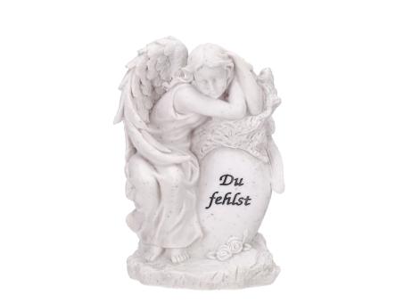 Engel sitzend a Stein m Spruch `Du fehlst´ Polyresin L16 B8 H22cm