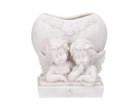 Vase Herz mit 2 Engel Polyresin L14 B11,5 H15cm
