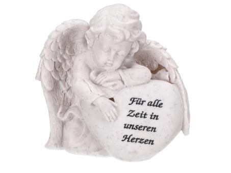 Engel abstützend a Herz Spruch 'Für alle Zeit in unseren Herzent' Polyresin L17 B10 H20cm