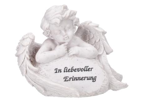 Engel liegend a Stein Spruch 'In liebevoller Erinnerung' Polyresin L21,5 B12 H17,5cm