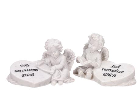 Engel sitzend Herz Spruch 'Ich vermisse Dich' Polyresin L12,5 B8 H8cm