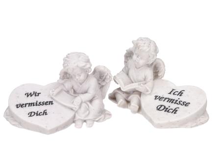 Engel sitzend Herz Spruch 'Wir vermissen Dich' Polyresin L12,5 B8 H8,5cm