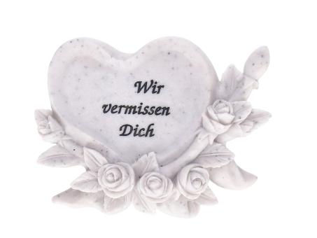 Herz m Blume Spruch 'Wir vermissen Dich' Polyresin L12 B10 H2,5cm