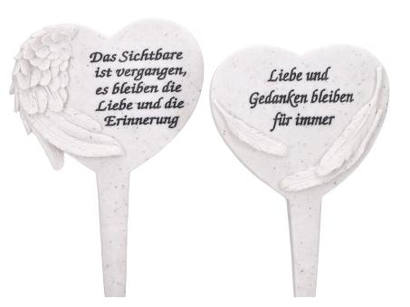 Herz z Stecken Spruch 'Liebe und Gedanken bleiben für immer' Polyresin L11,5 B2 H21,5cm