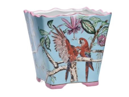 Topf Quadrat Porzellan Papagei D19,5 H19,5cm